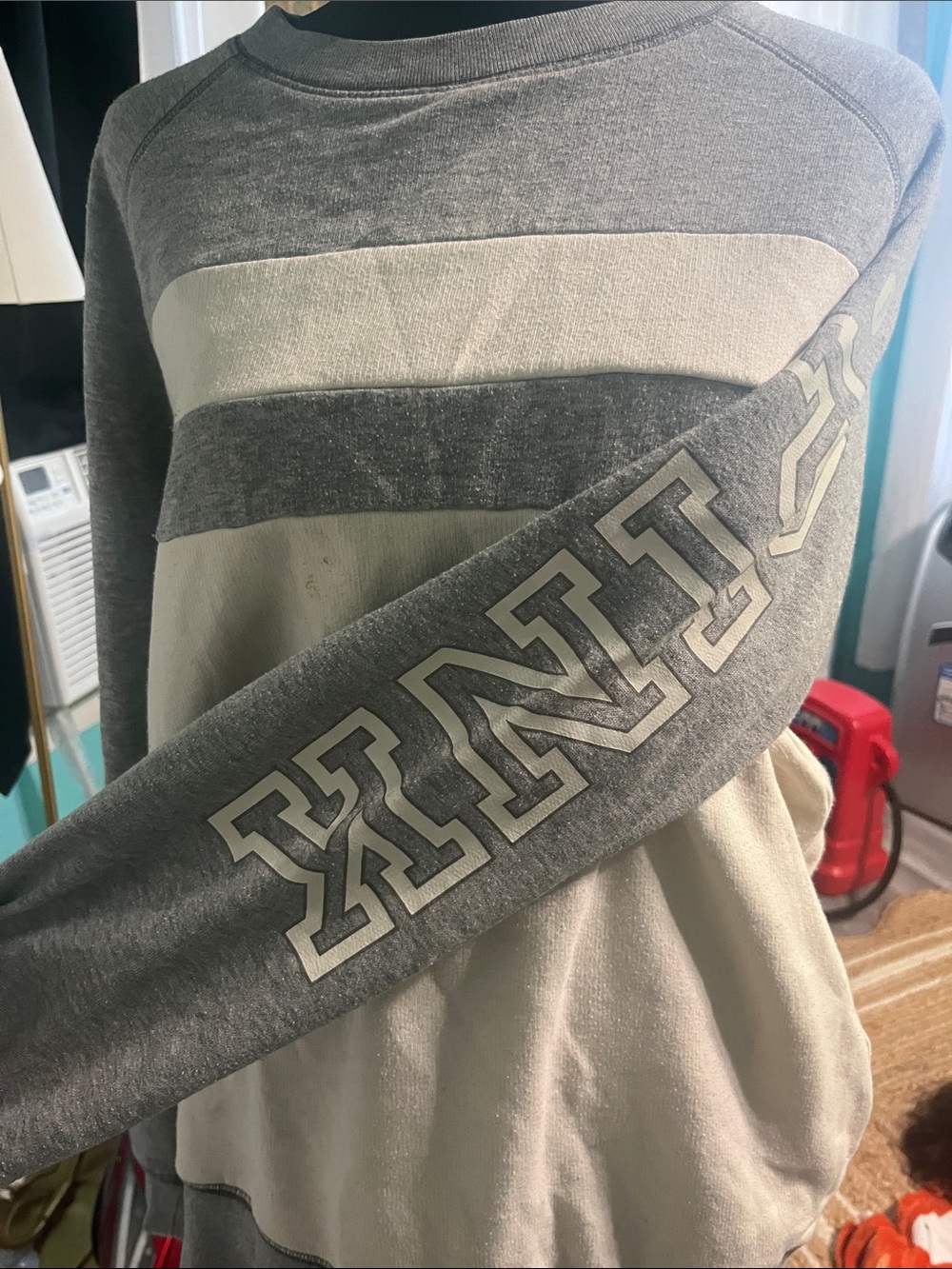 Grey & Cream Kids Long-Sleeve Top with 'XNI' Sleeve Graphic
